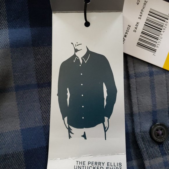 Perry Ellis Untucked Shirt Dark Sapphire Mens Medium Flannel Shirt $79MSRP - Picture 4 of 6